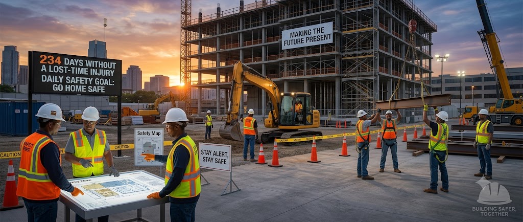 Construction site with safety equipment